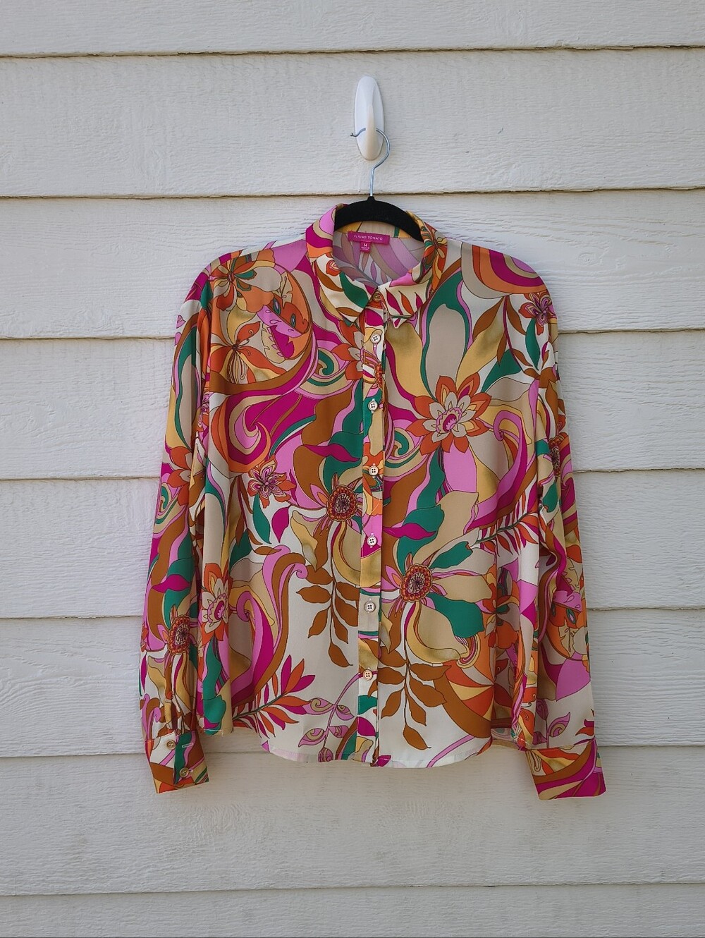 Psychedelic Paisley Floral Button-Up Blouse